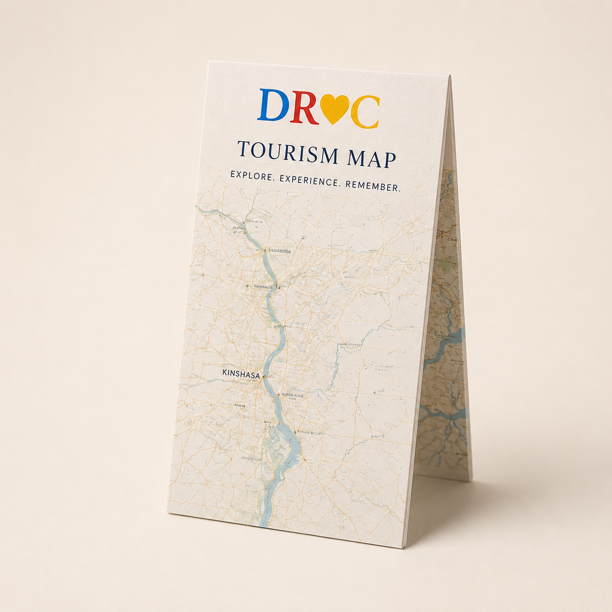 Illustrated DRC tourism map poster showing provinces, national parks and rivers