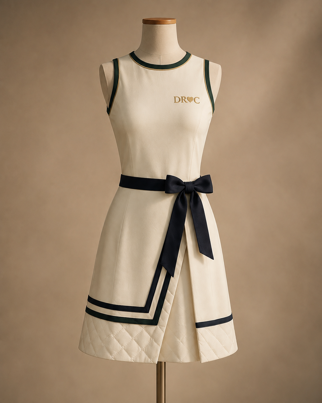 Women's DRCTOURISM tennis dress in cream with navy trim