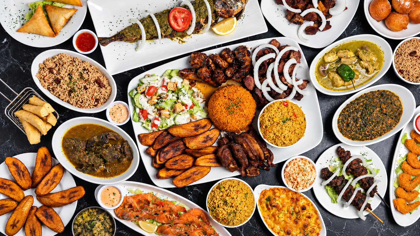 A Congolese tasting table of regional dishes prepared for a DRCTOURISM Social Club gastronomy evening.