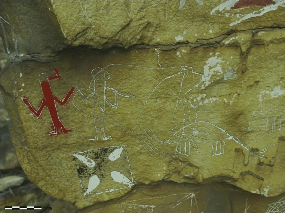 Human and animal figures recorded on a Lovo cave wall