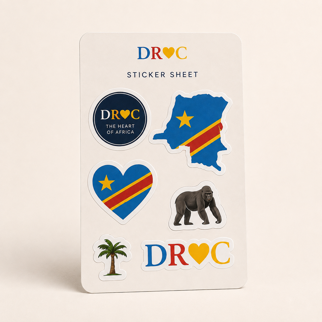 DRC themed sticker set with wildlife, flag and destination icons