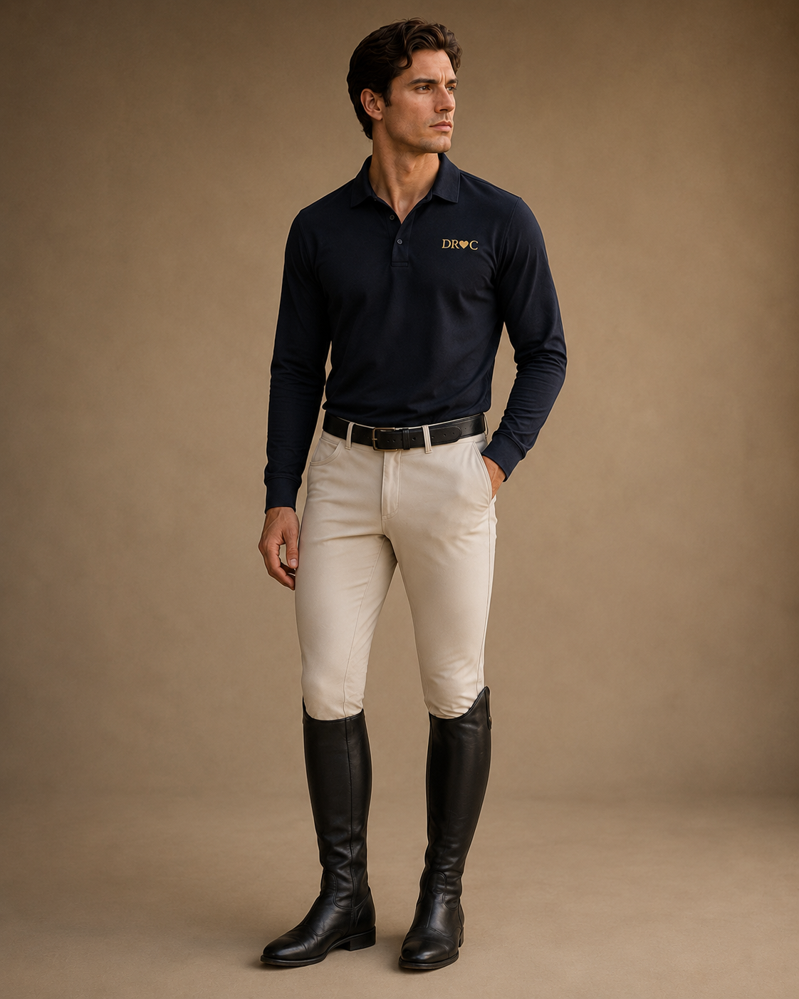 Men's DRCTOURISM equestrian polo in navy with gold emblem