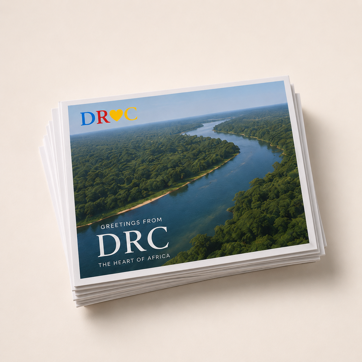 Set of DRC destination postcards featuring Congolese landscapes and cities