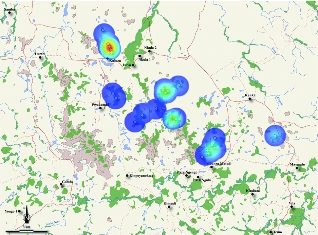 Carte de recherche fournie du paysage archéologique de Lovo
