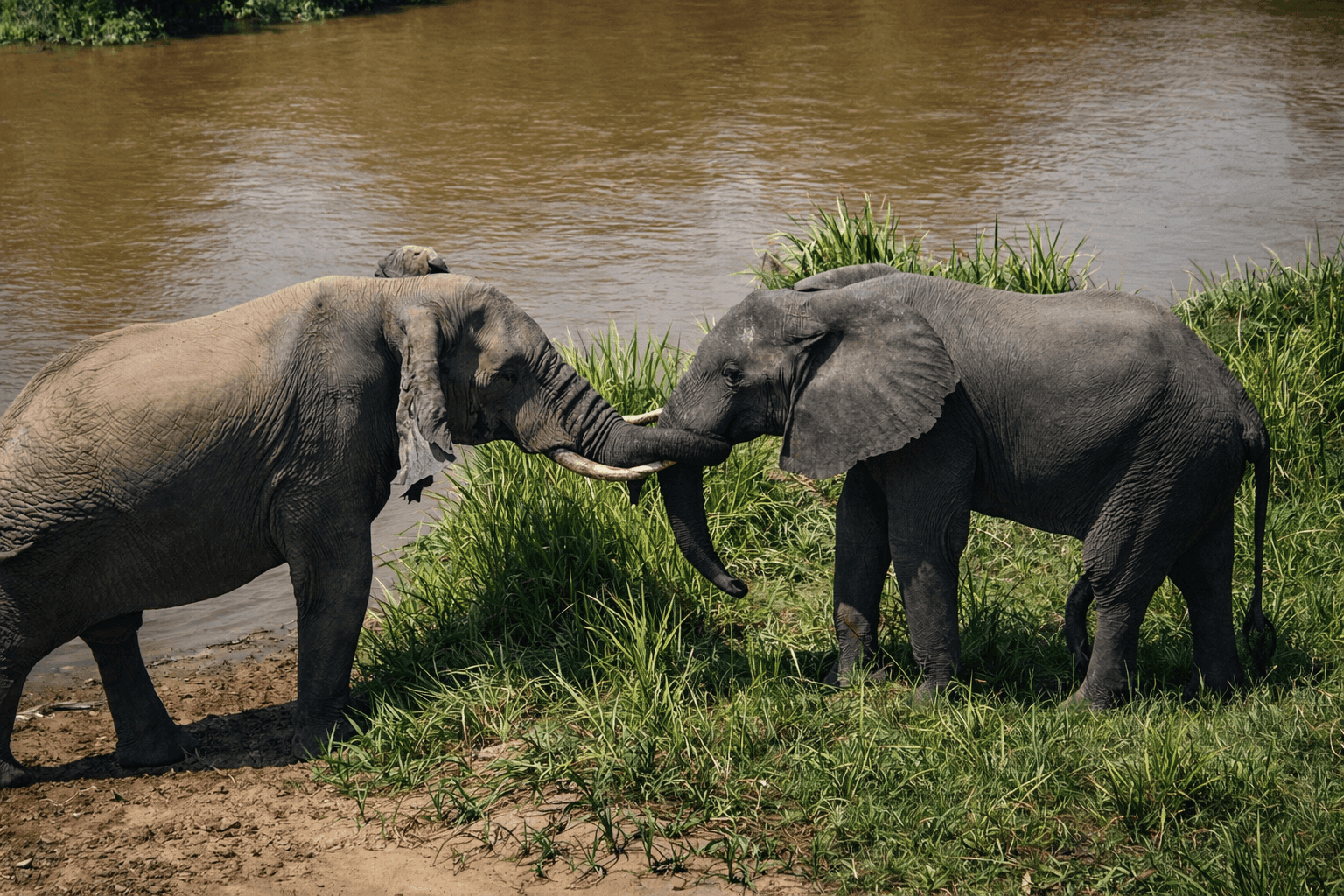 Elephants by the river in Garamba