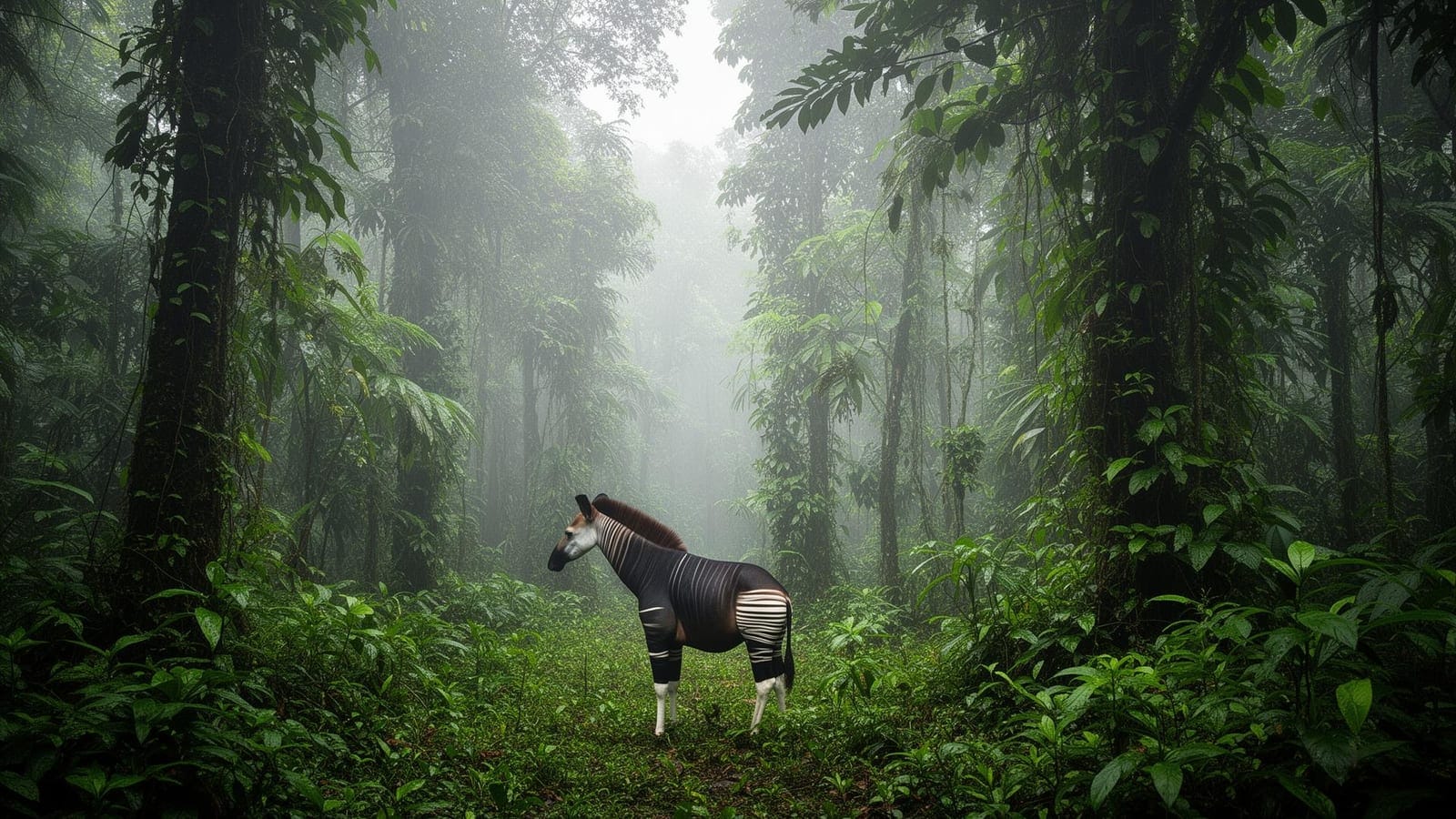Dense pristine rainforest in Maiko National Park with okapi habitat
