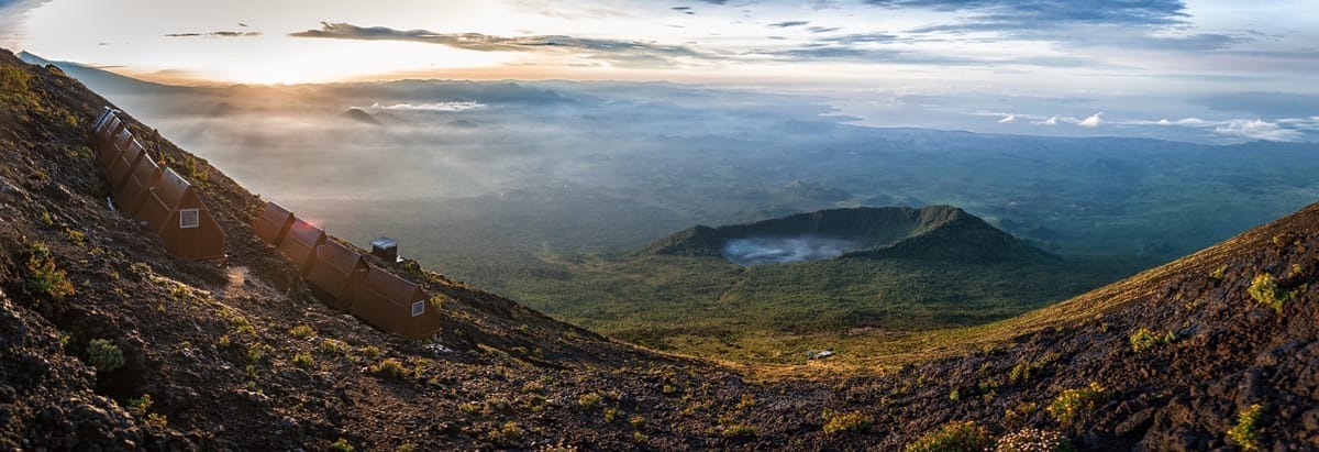 Nyiragongo volcano summit view with lava lake glow