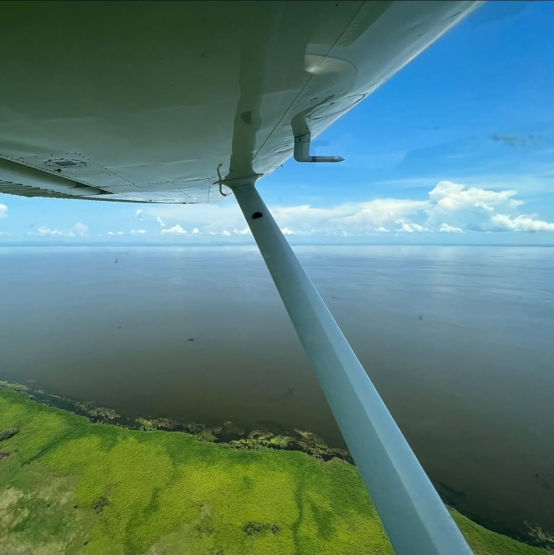 Aerial view of Upemba lake from bush plane